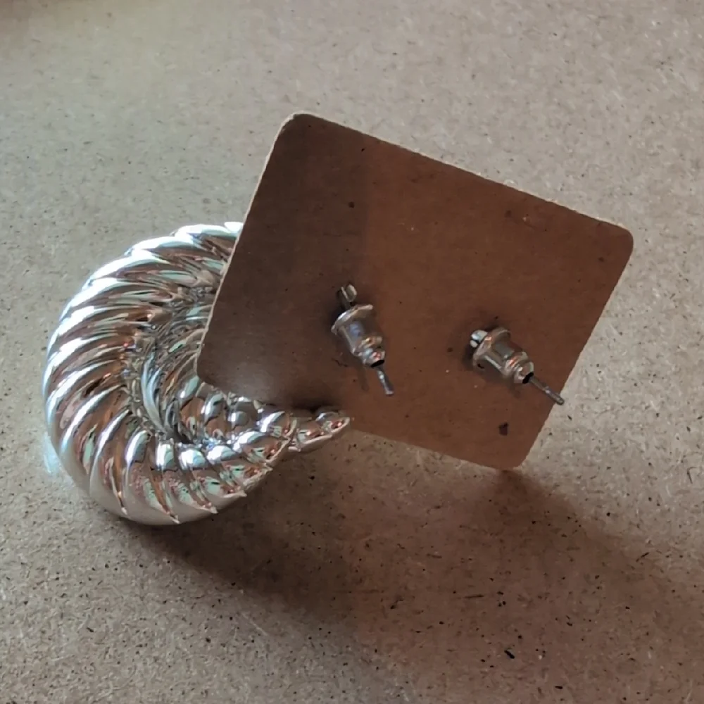 Silver Tone Twisted Hoop Earrings